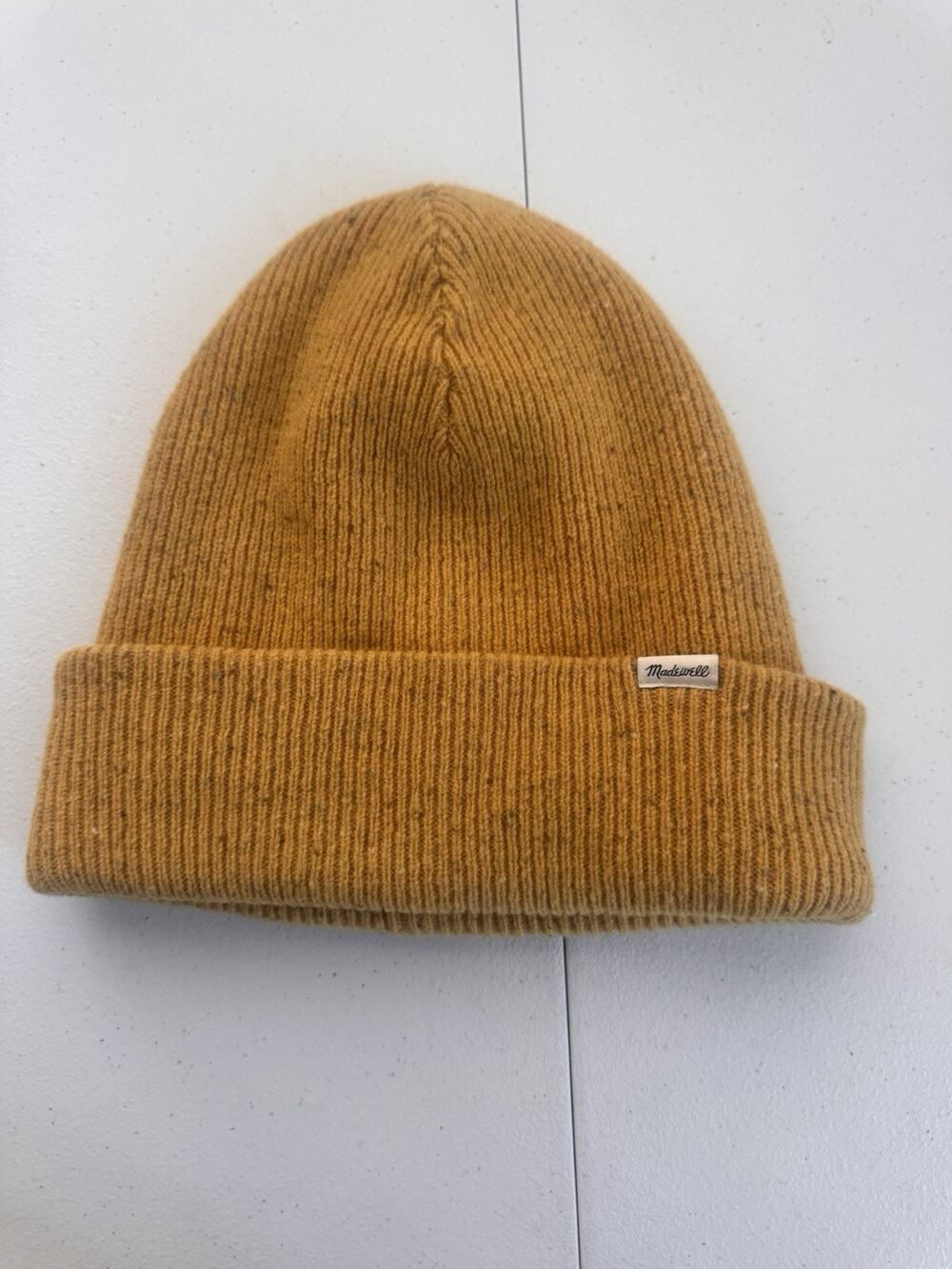 Madewell Ribbed Knit Beanie Brown Speckled Wool Blend Cuffed Winter Hat Cozy